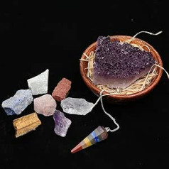 FASHIONZAADI Натуральные необработанные необработанные камни и аметист из семи чакр с маятником из 7 чакр, набор из 9 кристаллов для Рейки, исцеле