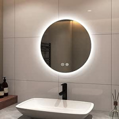 S'AFIELINA vannas istabas spogulis ar apgaismojumu apaļš 50 cm LED vannas istabas spogulis ar skārienslēdzi Vannas istabas spogulis apaļš 3 gaišas krāsas Silti balts Neitrāls Vēsi balts Gaismas spogulis Aptumšojams