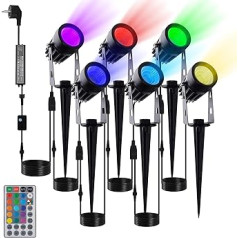 beek Garden Lighting RGB, Pack of 6 Garden Light Power ar zemes smaili, dārza prožektors ar tālvadības kabeļa spraudni, IP65 ūdensnecaurlaidīga dārza lampa, āra apgaismojums dārzam, koki, ballīte