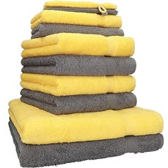 10 Piece Towel Set PREMIUM anthracite & yellow, quality 470g/m², 2 bath towels 70 x 140 cm, 4 hand towels 100 x 50 cm, 2 guest towels 30 x 50 cm, 2 wash mitts 16 x 21 cm by Betz