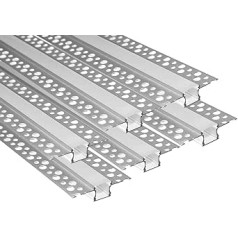 LED ģipškartona profils, 6 x 1 m alumīnija profils LED sloksnēm, ģipškartona alumīnija LED profils, LED sloksnes difuzora profils sienām un griestiem