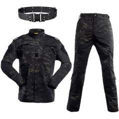 JOYASUS Airsoft Paintball Tactical Suits Men's Hunting Battle BDU Uniform Jacket Camo Shirt & Pants with Belt for Shooting Hunting War Game, black