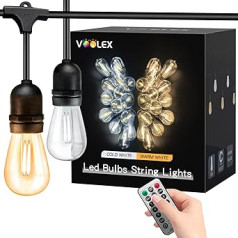 Voolex Fairy Lights āra gaismas spuldzes, 15,7 m LED Fairy Lights āra apgaismojums ar regulējamu apgaismojumu, 11 režīmi silti balts un vēsi balts, ar tālvadības pults taimeri IP44 ūdensizturīgs, paredzēts iekšpagalmu, bistro, balkonu dekorē