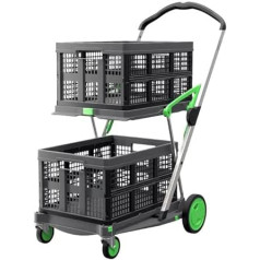 CLAX® novatoriškas pirkinių vežimėlis su 2 sulankstančiomis aliuminio pilkos spalvos dėžėmis