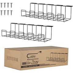 2 iepakojumi kabeļu vadības paliktnis, 40 cm zem galda kabeļu organizators vadu pārvaldīšanai, metāla stiepļu kabeļu paliktnis rakstāmgaldiem, birojiem un virtuvēm (melns)