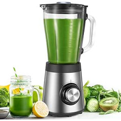 CCN statīvs mikseris 500 W Energy Smoothie veidotājs ar 1,5 l karstumizturīgu stikla trauku, blenderis ar ledus drupināšanas funkciju, 4 naži, 2 ātrumi + impulss, Smart Lock tehnoloģija, pelēks