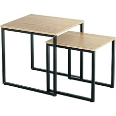 Ribelli kavos staliukas, 2 komplektas, šoninis staliukas su plieniniu rėmu, medinis svetainės stalas, sofos staliukas svetainei, miegamasis, biuras, kvadratas