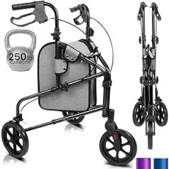 „Vive Mobility Rollator“ su 3 ratais – lengvas ir sulankstomas senjorams, pagyvenusiems žmonėms, vyrams ir moterims – sulankstomas, tvirtas, trijų ratų vaikštynė, skirta naudoti viduje ir lauke (juoda)