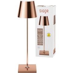 SIGOR Nuindie aptumšojama LED akumulatora galda lampa iekštelpām un āra IP54, šļakatām necaurlaidīga, augstums 38 cm, uzlādējams ar Easy-Connect 12 stundu apgaismojuma laiku vara