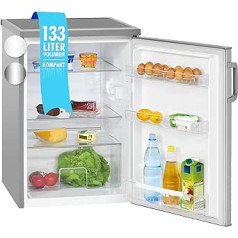 Bomann Kühlschrank ohne Gefrierfach mit 133L Nutzinhalt und 3 Ablagen | Kühlschrank klein mit Gemüsefach & wechselbarem Türanschlag | Tischkühlschrank leise mit LED Innenbeleuchtung | VS 2195,1 inox