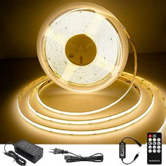 TTWAY COB LED sloksne 2700 K silti balts, 10 m aptumšojams 24 V elastīgs COB LED sloksnes gaismas komplekts, 384 LED/M, GS barošanas avots, ar RF tālvadības pulti, CRI90+ spilgts apakšējais apgaismojums televizoram, DIY dekorēšana