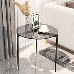 Artloge Round Glass Coffee Table Living Room Table: Nordic Minimalist Tempered Glass Sofa Table - Modern Side Table for Home, Living Room, Patio, Garden - 50 cm × 50 cm × 50 cm Grey