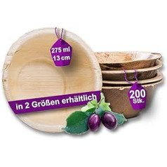 Waipur organiskās palmu lapu bļodas - 200 bļodas, diametrs 13 cm / 275 ml - Premium vienreizējās lietošanas galda piederumi, kompostējami - palmu lapu zupas trauki - vienreizējās lietošanas bļodas