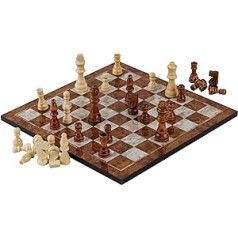 HBS GAMES Mocha Design klasiskā koka šaha spēle 37 cm šaha un dāmu spēles šaha galda komplekts Perfekta ģimenes spēle ar rokām gatavotu augstas kvalitātes šaha dēli