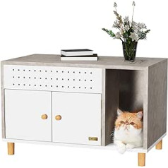 Petsfit Cat Cabinet for Cat Litter Tray, Hidden Cat Litter Tray Cupboard Side Table with 2 Doors & Entrance and Ventilation Holes, Modern Cat House for Cats Dogs, White/Grey