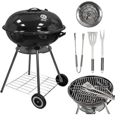 MYLEK Charcoal Barbecue with Lid and 3 Cooking Utensils - 56cm Cooking Surface