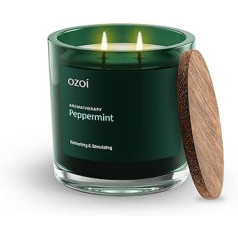 100% веганская ароматерапевтическая свеча OZOI Peppermint (два фитиля) с ароматом эфирного масла мяты, время горения до 50 часов, 300 г воска