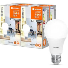 LEDVANCE SUN@HOME LED spuldze E27 ar 9 W Aizstāj 40 W, 750 Lm, saules gaisma līdz kamīnam (2200–5000 K), CRI95, viedais WiFi apgaismojums, vadāms, izmantojot Alexa, Google un lietotni, SMART+ CL A WiFi TW E27, komplekts