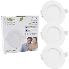 Lumare LED īpaši plakans un aptumšojams padziļināts prožektors, mazi plāni griesti, silti balti viesistabai, vannas istabai, 6 W, 230 V, IP44, 26 mm uzstādīšanas dziļums