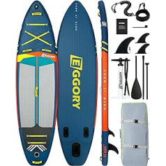 EGGORY Aufblasbares Stand Up Paddle Board Surfbrett SUP Komplettes Paddleboard Zubehör Verstellbares Paddel, Pumpe, ISUP Reiserucksack, Leine, wasserdichte Tasche, Erwachsene Paddelboard