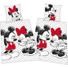 Disney Mickey + Minnie Partner gultas veļa dubultā iepakojumā 80 x 80 cm 135 x 200 cm 100% kokvilna ar rāvējslēdzēju