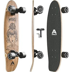 Apollo Mini Longboard | Midi Cruiser kā pilnīgs dēlis, 70 cm (30 x 8) | Manevrējams Kick Tail Mini Longbords izgatavots no koka vintage skeitborda stilā | Longbords pieaugušajiem ar ātrgaitas ABEC 9 lodīšu gultņiem