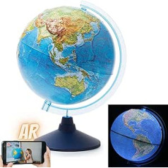 Exerz 32cm Relief Illuminated AR Globe with Wireless LED Light - Augmented Reality App iOS - Physical Map Day - Illuminates Planet at Night