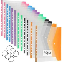 AKOLAFE 30 Pack Plastic Wallets A4 Punched Strong Plastic Folders for Papers A4 Multicolor A4 Document Folders with Pockets and Snap Button for Home Office School