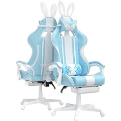 Ferghana spēļu krēsla masāžas Ergonomisks spēļu krēsls ar kāju balstu PC krēsla spēļu krēsls ar galvas balstu un jostasvietas spilvena sacīkšu datora krēsls ar truša ausīm gaiši zilā krāsā