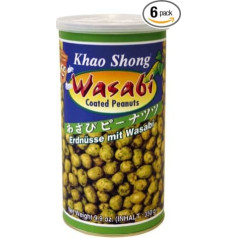 [ 6 x 350 g ] Khao Shong zemesrieksti ar vasabi pārklājumu / Wasabi Coated Peanuts