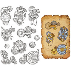 CRASPIRE Mehāniskie zobrati caurspīdīgs gumijas zīmogs Steampunk Vintage caurspīdīgs silikona zīmogs žurnālu karšu veidošanai DIY Scrapbooking rokām darināts fotoalbums