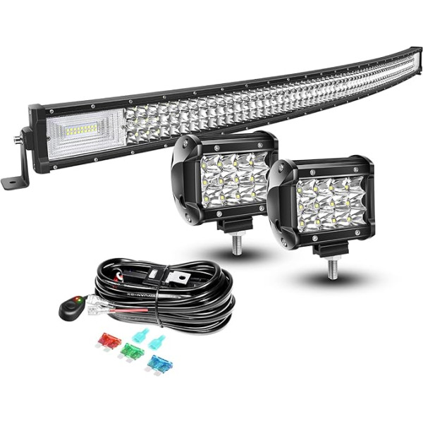 AUXTINGS LED palīglukturis ar 3 rindām 132 cm 675 W LED miglas lukturis ar izliektu gaismu + 10 cm LED darba gaisma apvidus transportlīdzekļiem ATV AWD SUV 4x4 Pickup, 12 V 24 V ūdensizturīgs