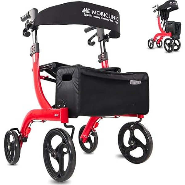 Mobiclinic® PRO staiguļslidotājs ar vienu roku salokāmu lielu riteņu dubulto bremzēšanas sistēmu Invicto Off-Road liels grozs polsterēts sēdeklis un atzveltne regulējams augstums staigāšanas palīglīdzeklis