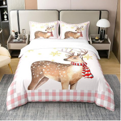 Medības briežu 100 % kokvilnas sega sedz karalis izmēra komplekts meitenes rozā gultas komplekts Cute Elk drukāt Ziemassvētku Comforter Cover Lodge Cabin gultas komplekti ar 2 spilvendrānas Xmas dāvanas