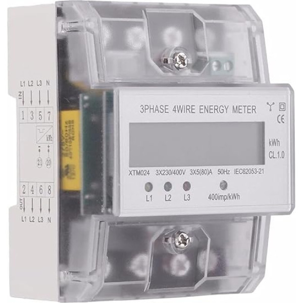 Trīsfāzu skaitītājs, elektroenerģijas skaitītājs, kalibrēts enerģijas skaitītājs, elektrības skaitītājs, LCD digitālais trīsfāzu, trīsfāzu, 4 vadu, 5-100A, 4P kWh, elektrība, kalibrēts enerģijas patēriņš elektroenerģijai