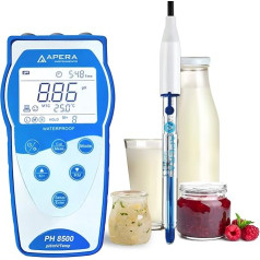 Apera Instruments PH8500-DP pārnēsājamais piena šķidrumu pH mērītāju komplekts ar GLP atmiņas funkciju un datu izvadi (pH diapazons: no 0 līdz 14,00)