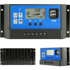 50A lādēšanas kontrolieris Saules paneļu lādēšanas kontrolieris 12V/24V Automātiskais Paremeter Regulējams LCD displejs Saules enerģijas kontrolieris ar dubulto USB slodzes taimera iestatīšanu