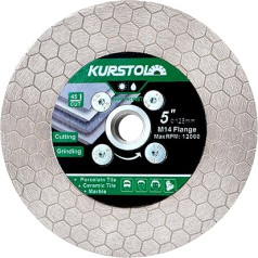 KURSTOL dimanta griešanas disks - dimanta disks slīpēšanai, 125 mm x M14 serdeņi, granīta slīpēšanas disks porcelāna, keramikas, keramikas, granīta, betona slīpēšanai, slīpēšanai, formas veidošanai.