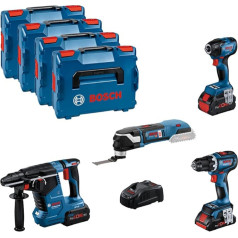 Bosch profesionālais kombinētais komplekts GSR 18V-90 C + GDR 18V-210 C + GBH 18V-24 C + GOP 18V-28 (inkl. 1x Akku ProCORE 4.0Ah, 2x Akku ProCORE 5.5Ah, Ladegerät GAL 1880 CV, in L-BOXX)