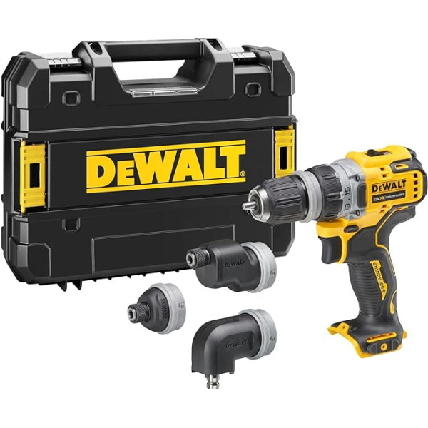 Dewalt DCD703NT 12 V 2 ātrumu akumulatora urbjmašīna (bezsuku motors, ar 4 maināmiem instrumentu turētājiem, metāla pārnesumkārba, komplektā ietilpst metāla jostas stiprinājums un TSTAK kaste, akumulators un lādētājs nav iekļauti komplekt