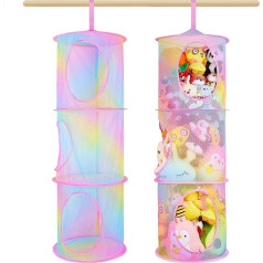 Mhjy Cuddly Toy Storage Hanging Basket Pack of 2 Foldable Hanging Storage Bērnu istabas pildīta rotaļlieta karājas plaukts Vannas istabas rotaļlietu acu organizators Mesh Plush Toy Hanging Organiser 3 līmeņi