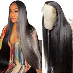 Tunfine Real Hair Wig 13 x 6 Lace Front Wig Human Hair Straight Wigs Real Hair Women 100% Brazīlijas cilvēku matu parūkas melnām sievietēm melnā krāsā 20 collas (50 cm)