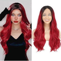 Mnmnm 1-SZ (Tbug) Red Lace Front Wigs Highlighted Brown Lace Front Wigs for Women, Synthetic Hair Glueless Lace Wig, Red Hair Wig Brown Lace Front Wigs