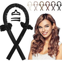 Cobinaan Ободок для завивки волос без нагрева No Heat Hair Curlers for Long Hair Silk Curls Headband You Can Sleep In Overnight, Soft Rubber Hair Rollers, Curling Ribbon and Flexi Rods for Natural Hair (Black)