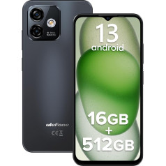 Ulefone Note 16 Pro (16GB + 512GB) viedtālrunis bez līguma, astoņkodolu 6,52 collu HD+ displejs Android 13 mobilais tālrunis, 4400 mAh 50 MP + 8 MP kamera, pirkstu nospiedumi, GPS, OTG Dual SIM, 5G WiFi Volte,