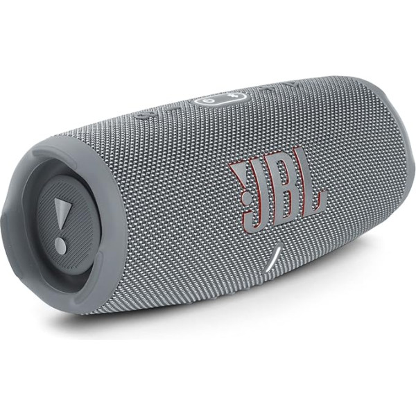 JBL Charge 5 Bluetooth skaļrunis, ūdensizturīgs pārnēsājams bumbokss ar iebūvētu barošanas bloku, ar vienu akumulatora uzlādi līdz 20 stundām bezvadu mūzikas baudīšanas, pelēks