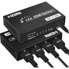 4K HDMI sadalītājs 1 ieeja un 4 izejas, audio video HDMI sadalītājs ar barošanas avotu, vienlaicīgi 4 monitori, 30 m ilga un stabila pārraide