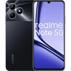 realme Note 50 viedtālrunis 3+64GB, 90Hz spilgts displejs, 48 mēnešu fluorescences aizsardzība, 13MP AI kamera, 7,99 mm īpaši plāns, 5000 mAh ietilpīgs akumulators, pusnakts melns (bez adaptera)