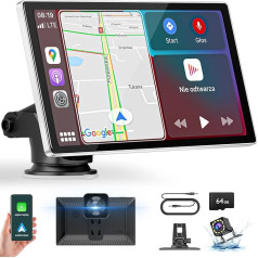 Goaanz Bezvadu A-pple Carplay displejs Android automašīnas ekrāns ar skārienjūtīgo ekrānu ar Dash Cam 4K + 1080P aizmugurējā skata kameru, pārnēsājamie auto radio ar Blutooth/Siri/GPS Navigat/Mirrorlink/64G SD