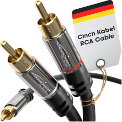 KabelDirekt 10m RCA Y kabelis no 1RCA uz 2RCA stereo audio kabelis (koaksiālais kabelis, RCA Male/Male, analogais/ciparu, adapteris zemfrekvences skaļrunim/pastiprinātājam/HiFi un mājas kinozālei/uztvērējam, melns)